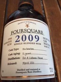 Foursquare 2009 12 years ex-bourbon Cask Selection Rum 60%