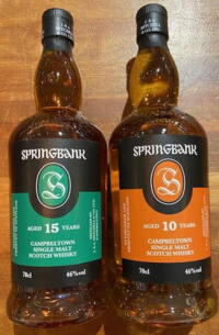 1 flaske Springbank 10 års 46% + 1 flaske Springbank 15 års Campbeltown Single Malt Whisky 46% 2023