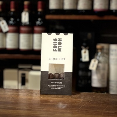 Liquorice Dragée 70 g – salt lakrids med mørk mælkechokolade 55%